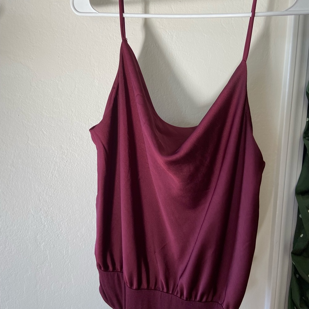 (3/$15) FINAL DROP - Lulu’s Satin Cowl Neck Sleeveless Bodysuit - Burgundy